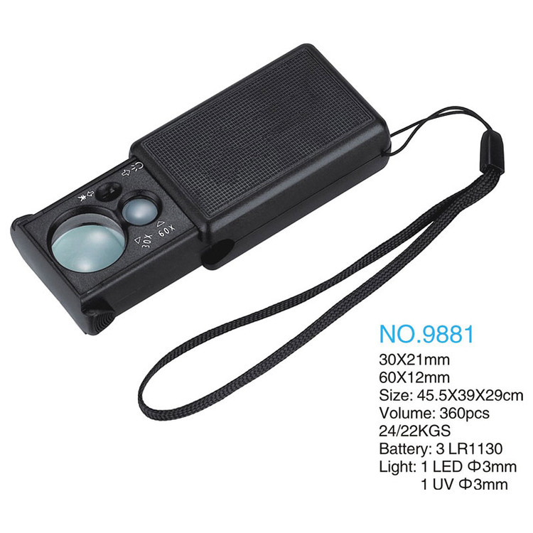 ذره بین و لوپ جواهر شناسی چراغ دار 9881 LED-UV